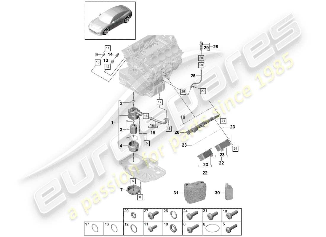 porsche 2019 (panamera 971-1) oil filter part diagram