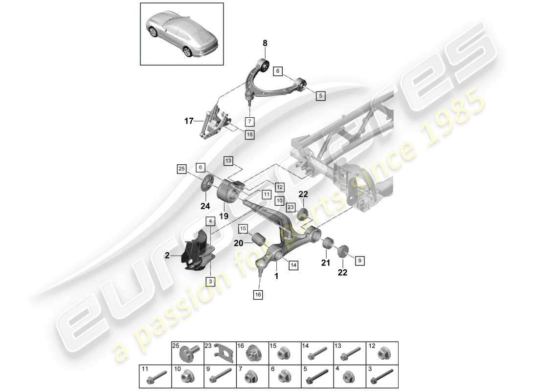 porsche 2019 (panamera 971-1) track control arm part diagram