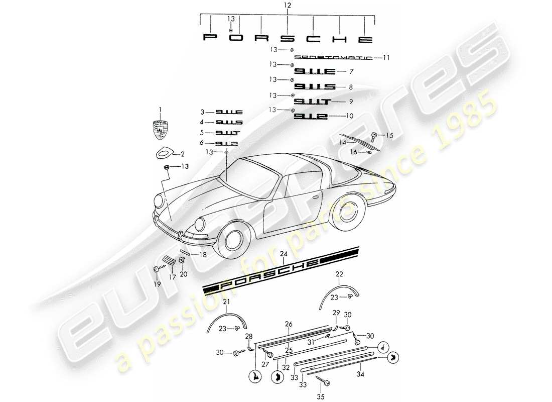 porsche 1966 (911/912) decorative fittings - d - mj 1969>> - mj 1969 part diagram