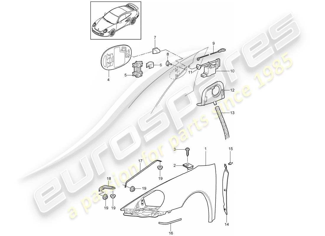 porsche 911 t/gt2rs (2011) fender parts diagram