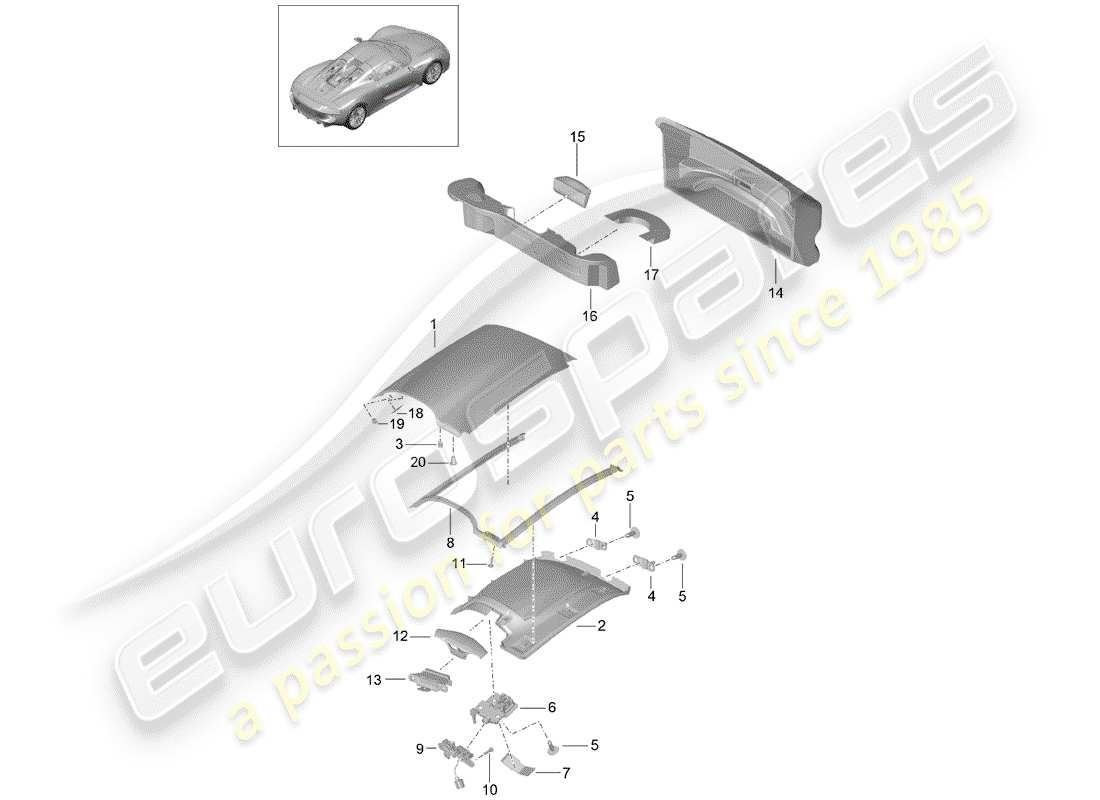 porsche 918 spyder (2015) roof part diagram