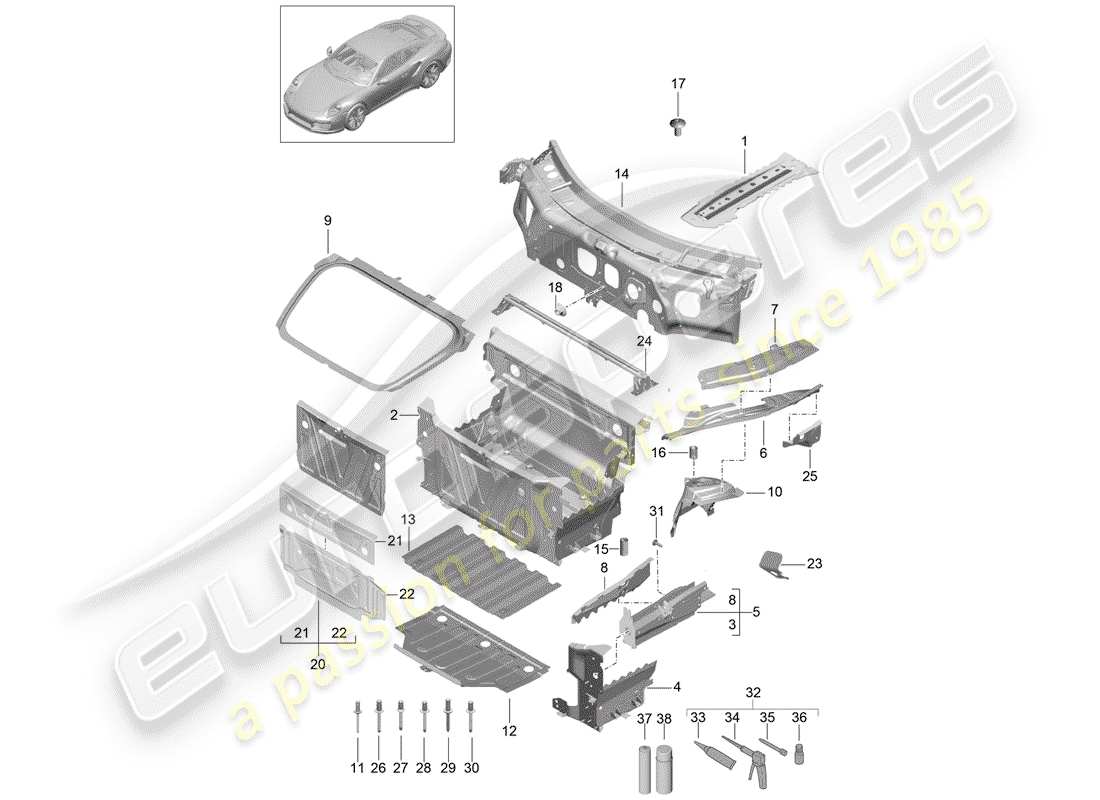 porsche 2014 (991-1 turbo) front end part diagram