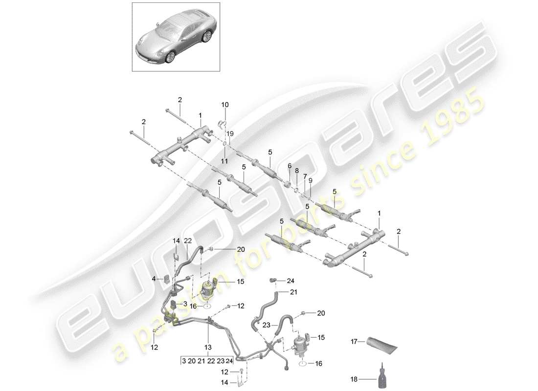 porsche 2020 (991-2) fuel collection pipe part diagram