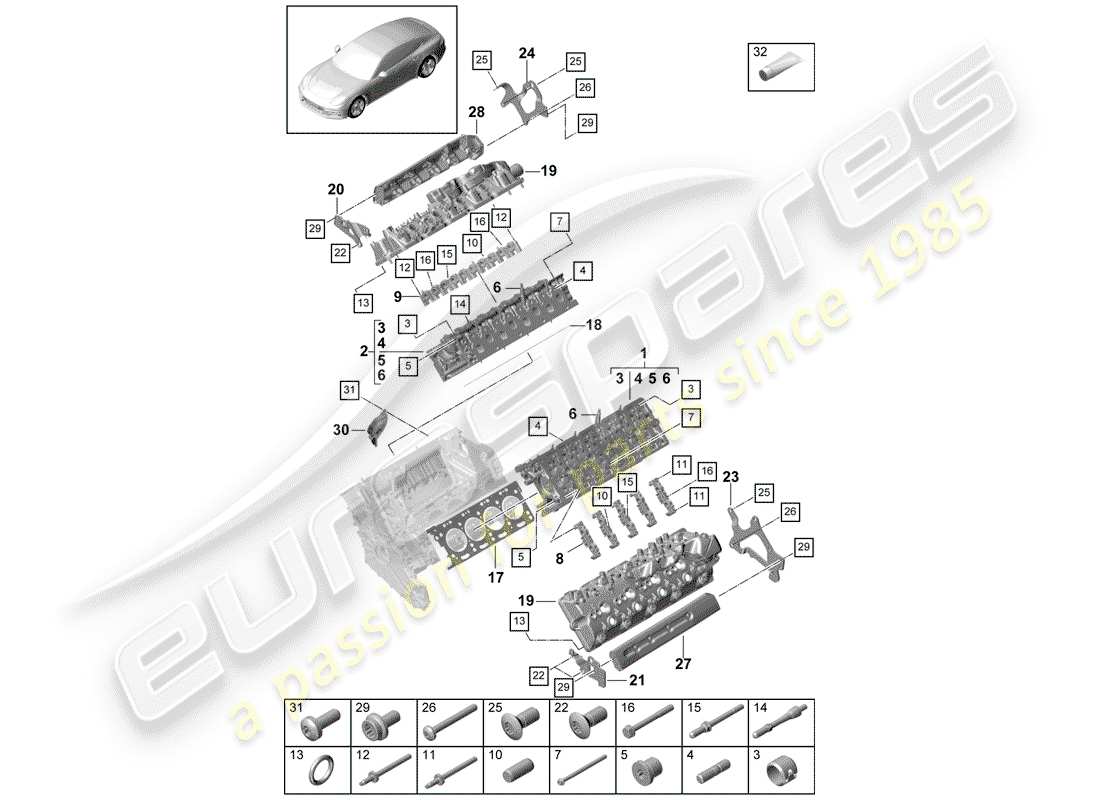 porsche 2017 (panamera 971-1) cylinder head part diagram