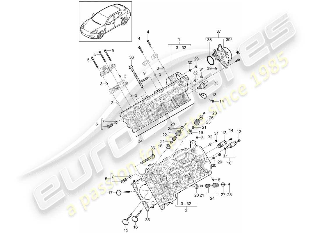porsche 2012 (panamera 970) cylinder head part diagram