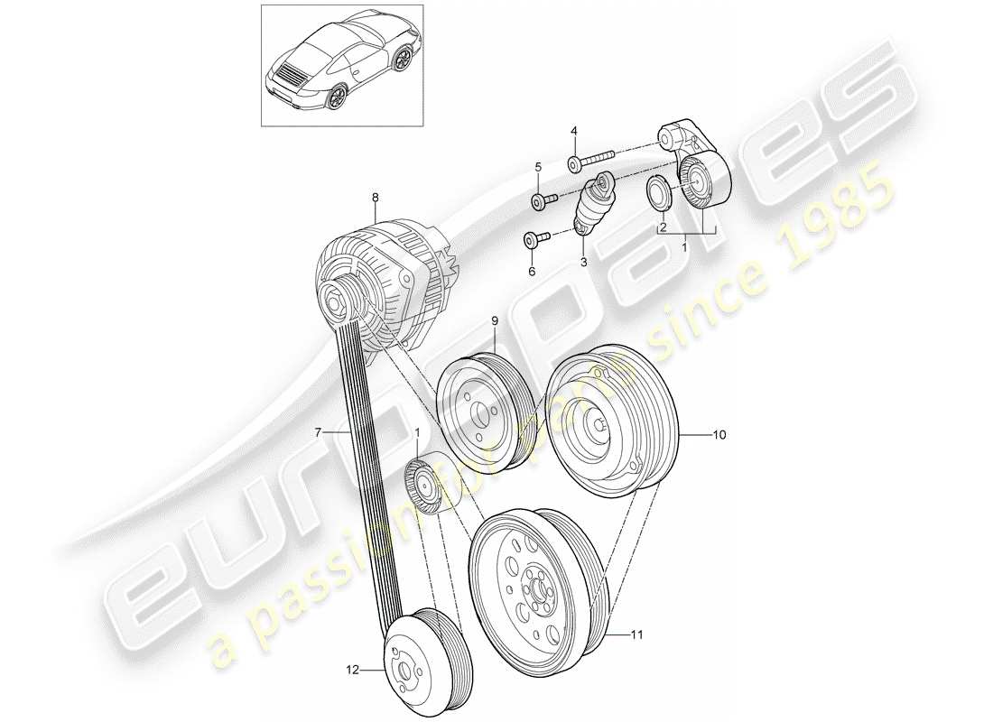 porsche 2012 (997-2) belt tensioner part diagram