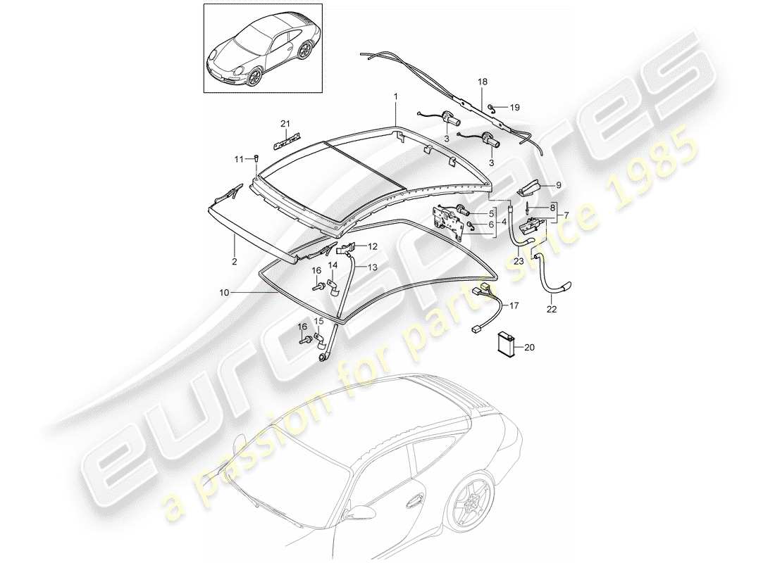 porsche 2005 (997-1) glass roof part diagram