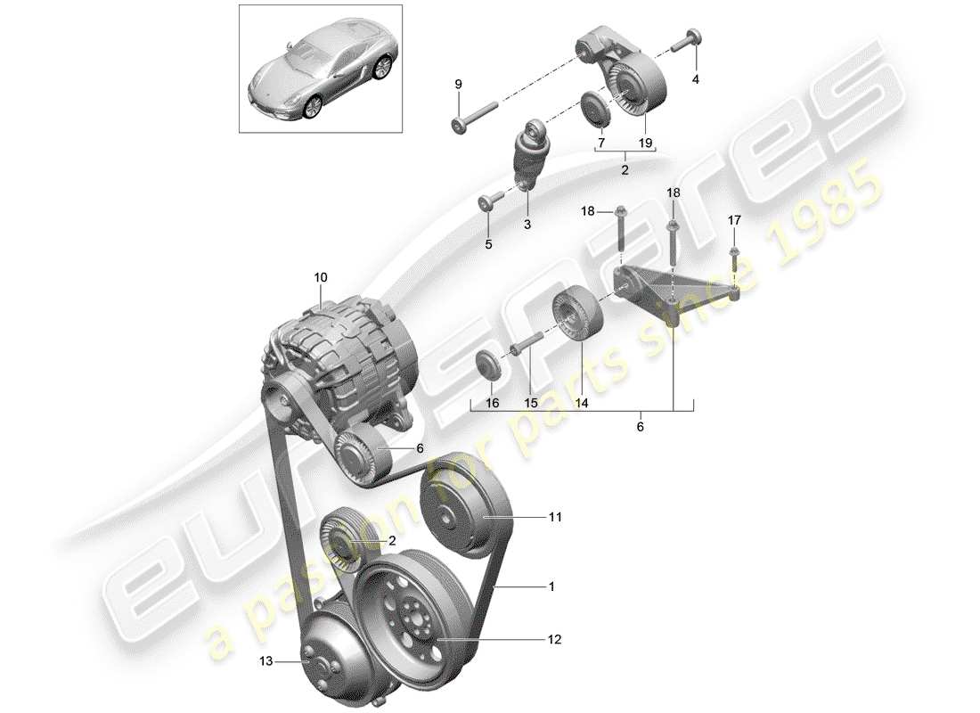 porsche 2016 (981 cayman) belt tensioner part diagram