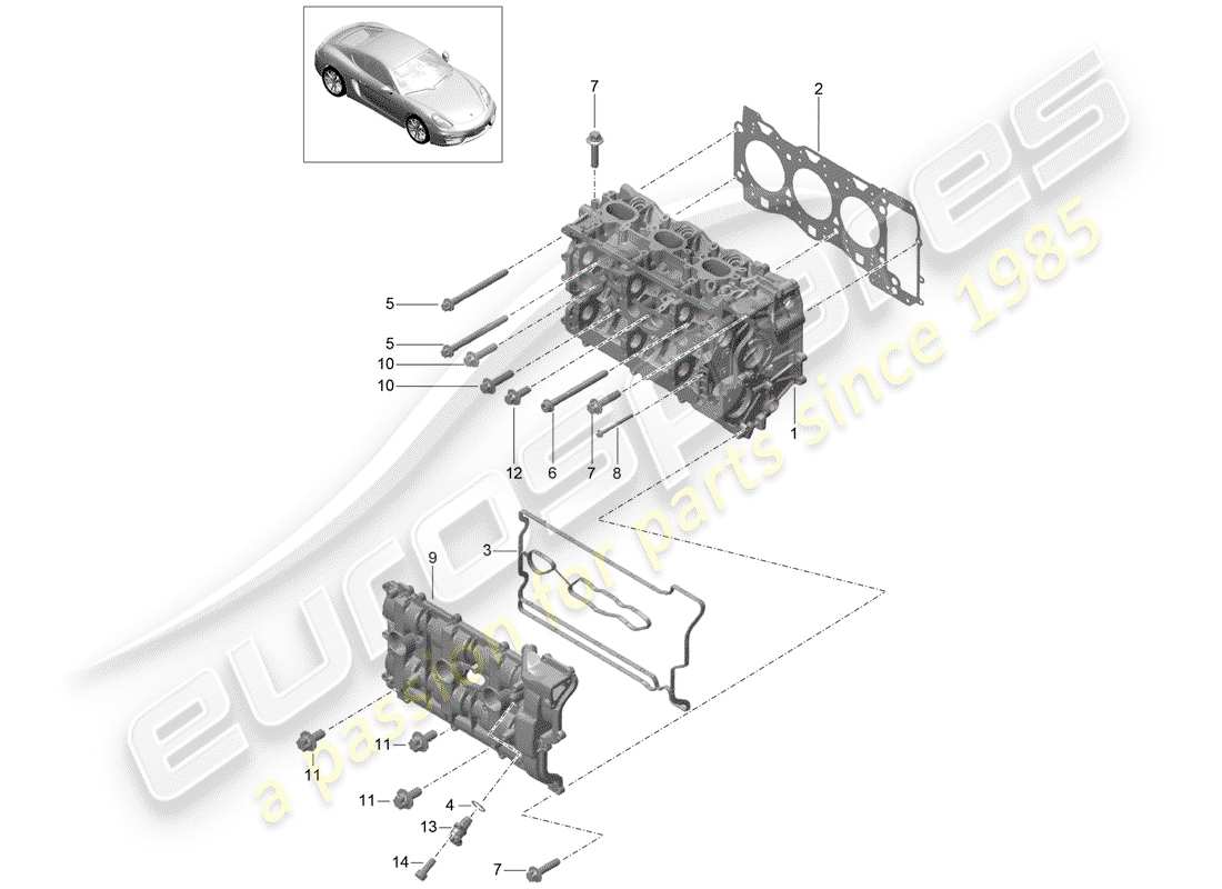 porsche cayman 981 (2014) cylinder head part diagram