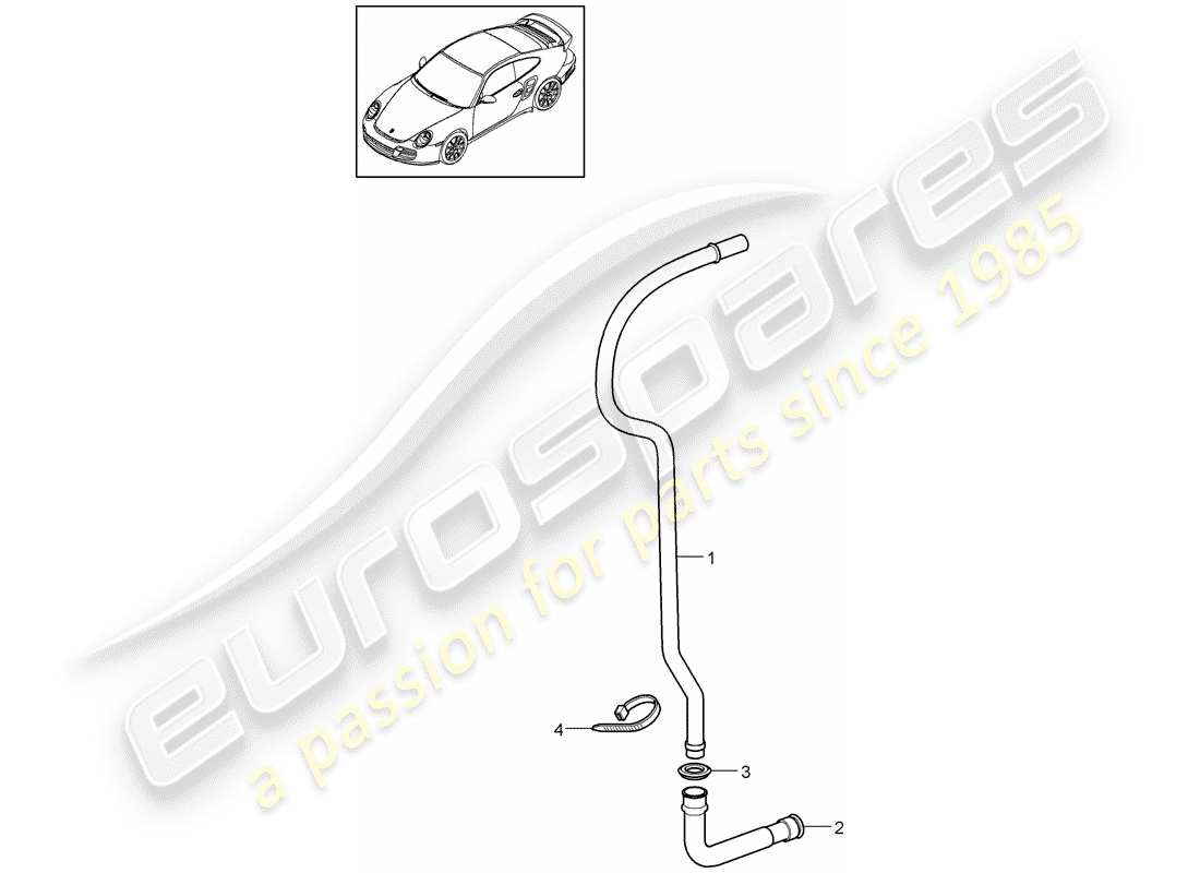 porsche 2011 (997-2 turbo / gt2 rs) water drain pipe part diagram