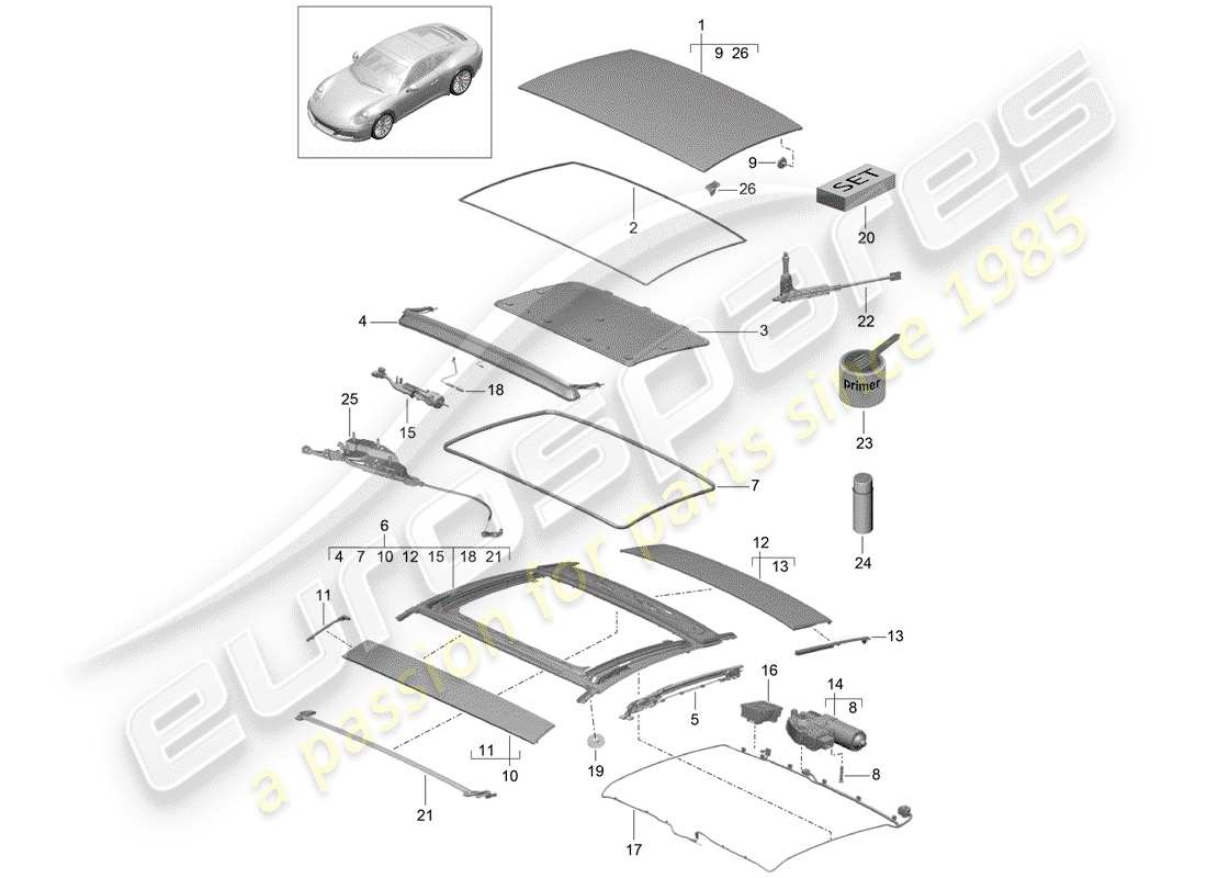 porsche 2020 (991-2) sliding/tilting roof part diagram