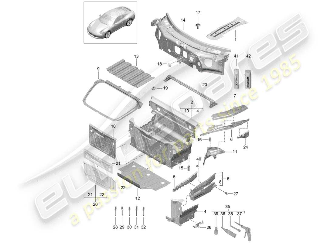 porsche 2020 (991-2) front end part diagram