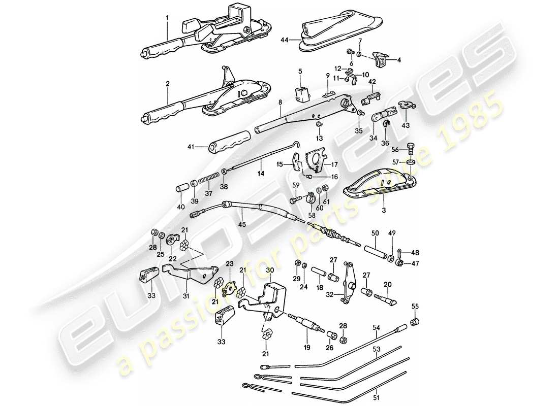porsche 911 (1989) hand brake lever - operating lever - for - heater part diagram