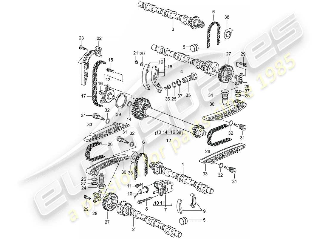 porsche boxster 986 (1999) camshaft - timing chain part diagram