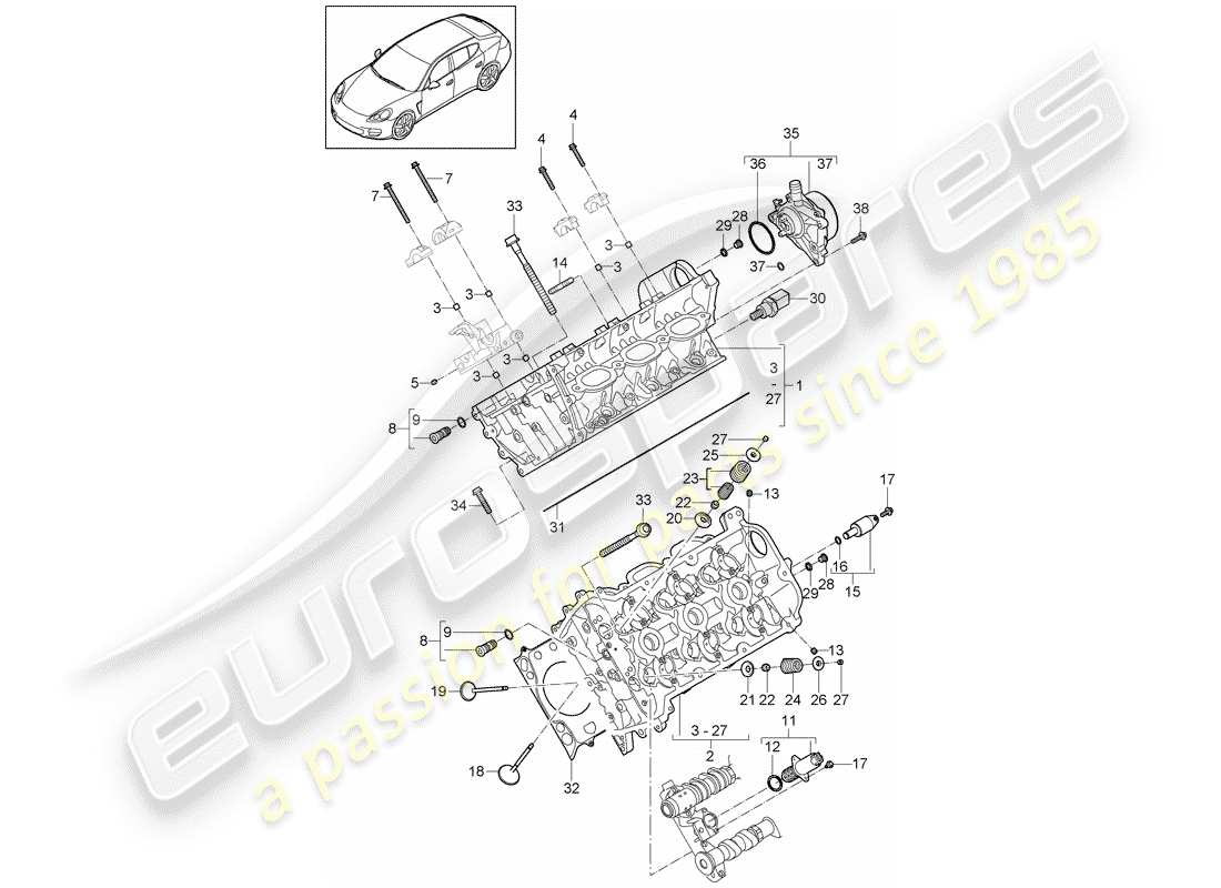 porsche 2012 (panamera 970) cylinder head part diagram