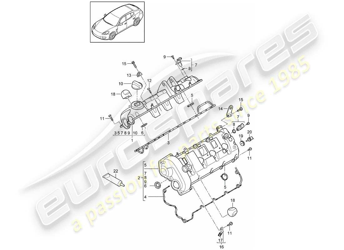 porsche panamera 970 (2012) valve cover part diagram