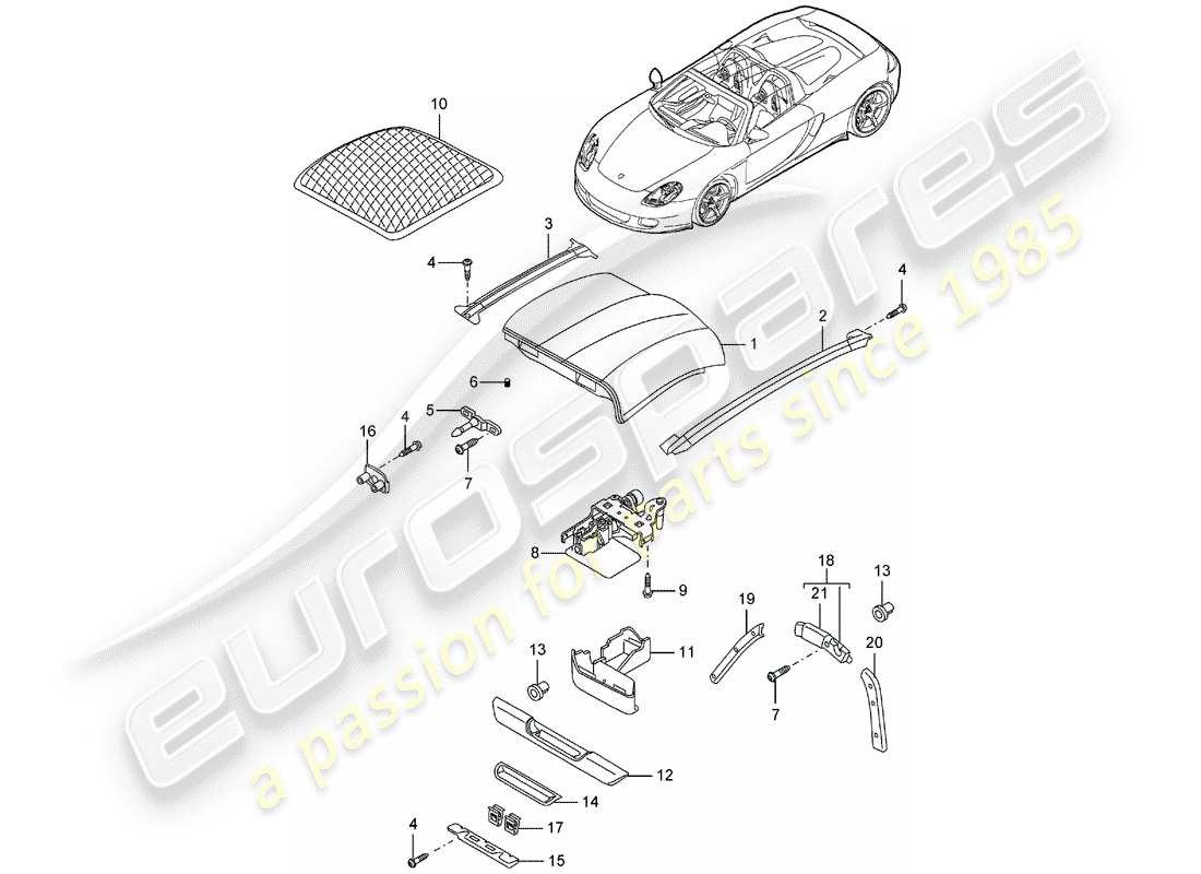 porsche carrera gt (2004) roof part diagram