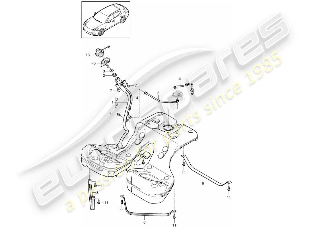 porsche 2012 (panamera 970) fuel tank with part diagram