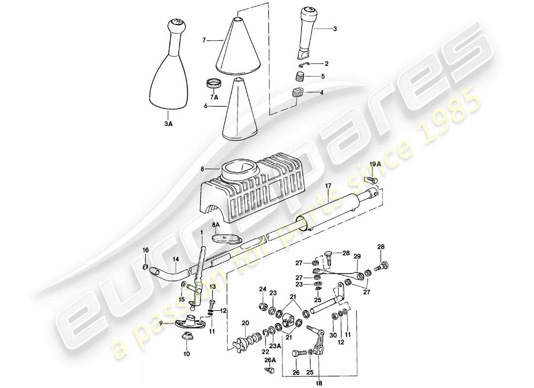 porsche 1980 (924) shift mechanism - manual gearbox part diagram