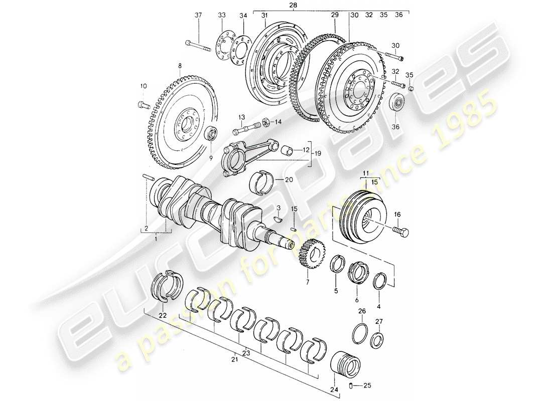 porsche 1990 (964) crankshaft part diagram