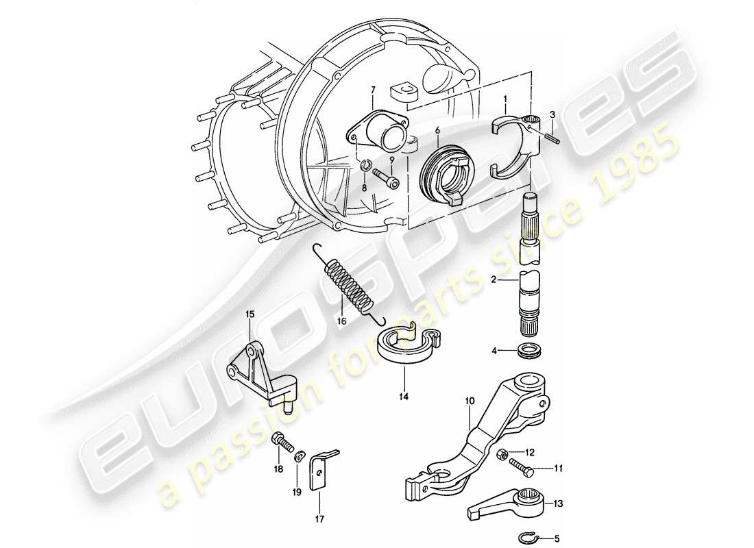 porsche 911 (1989) clutch release - mechanical part diagram