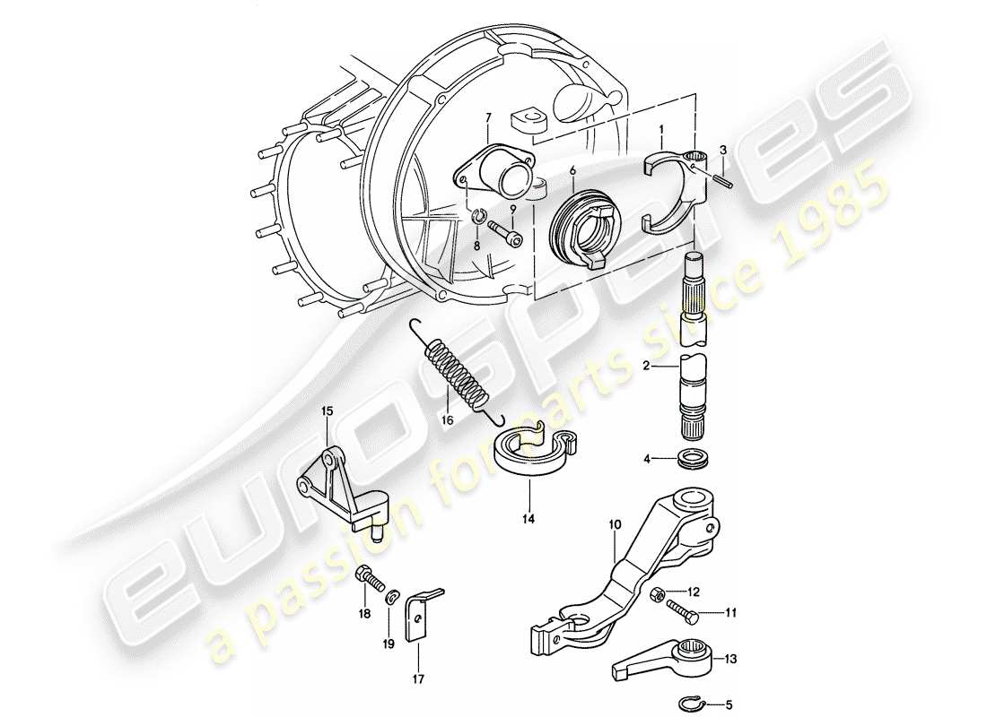 porsche 1988 (911) clutch release - mechanical part diagram