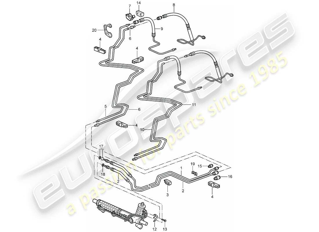 porsche 2002 (996 turbo / gt2) power steering - lines part diagram