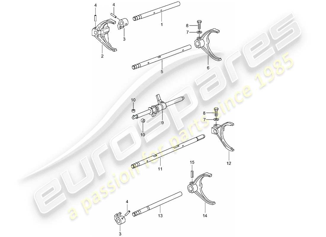 porsche 996 t/gt2 (2002) selector shaft parts diagram
