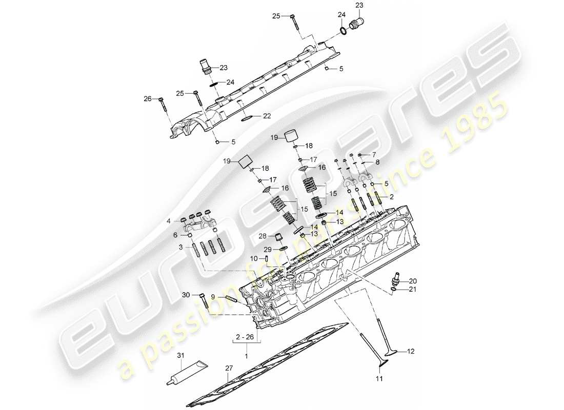 porsche 2005 (carrera gt) cylinder head - valve cover part diagram