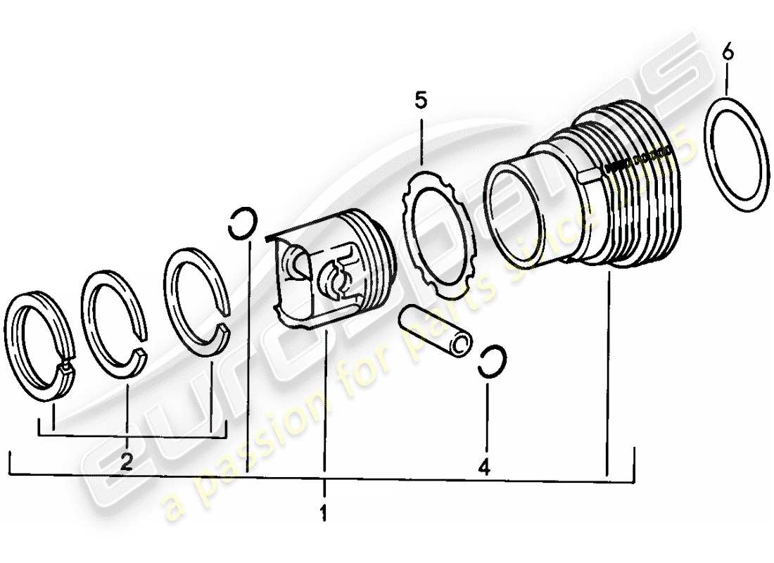 porsche 911 (1989) cylinder with pistons part diagram