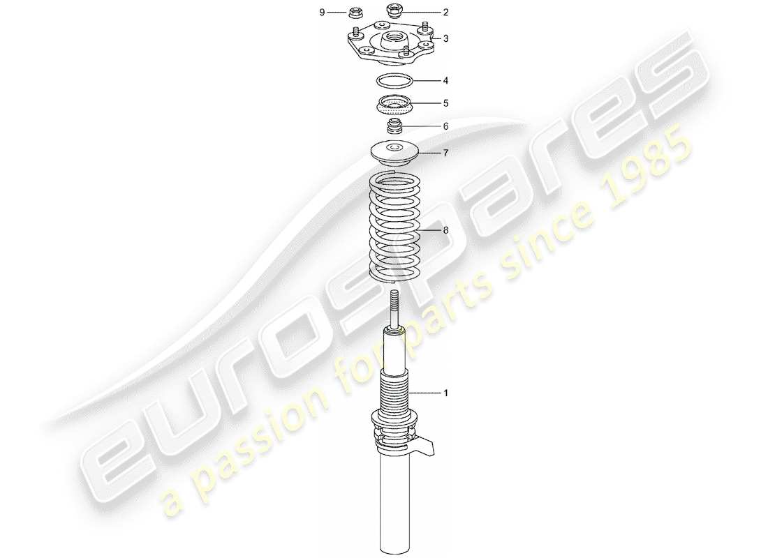 porsche 2002 (996 turbo / gt2) suspension - shock absorber strut part diagram