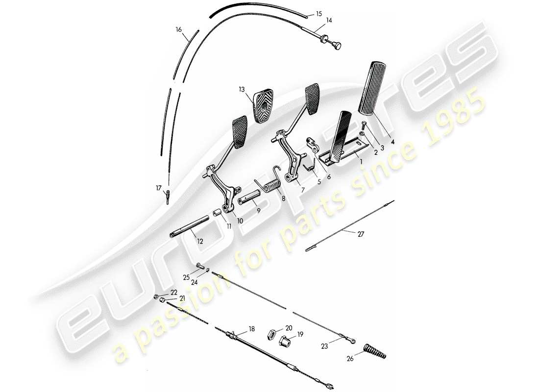 porsche 1955 (356/356a) pedals parts diagram