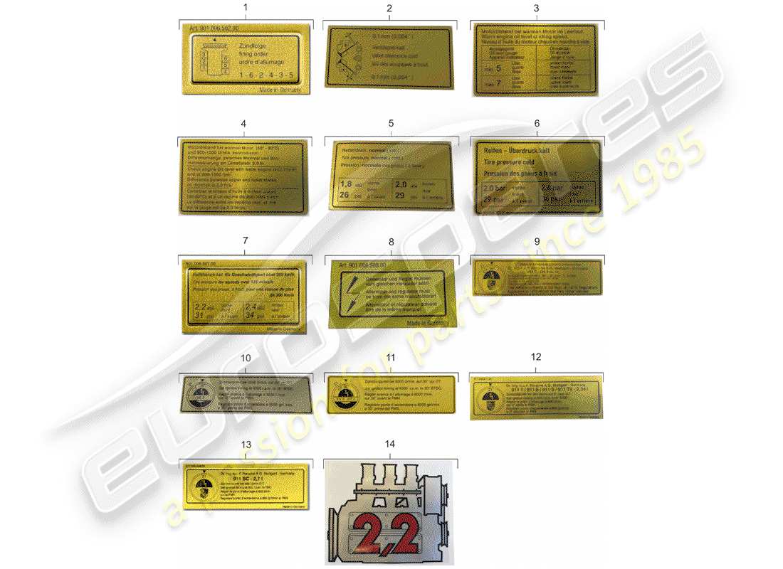 porsche 1970 (911) signs/notices part diagram