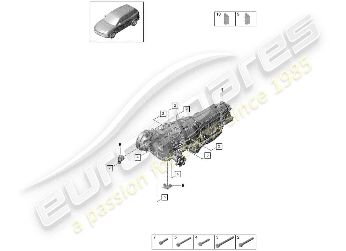 porsche 2020 (cayenne e3 9ya/9yb) 8-speed automatic gearbox part diagram