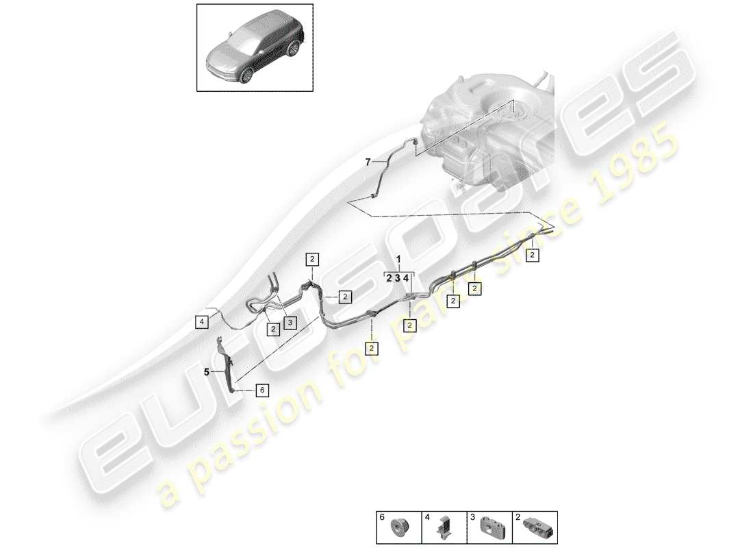 porsche 2020 (cayenne e3 9ya/9yb) fuel line part diagram