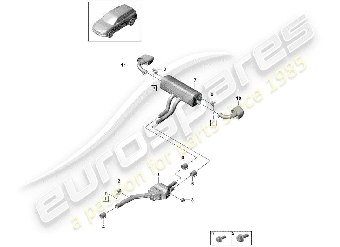 porsche 2020 (cayenne e3 9ya/9yb) exhaust system part diagram