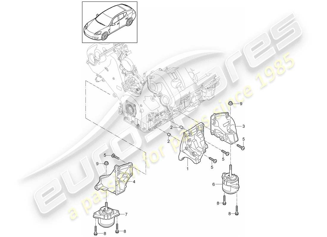 porsche panamera 970 (2014) engine suspension part diagram