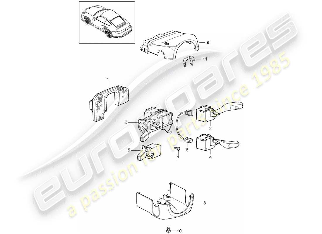 porsche 2012 (997-2 turbo / gt2 rs) steering column switch part diagram