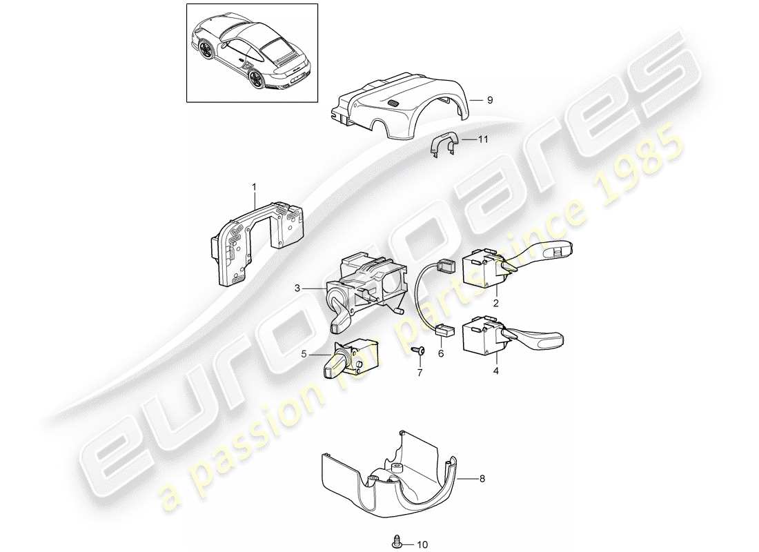porsche 911 t/gt2rs (2012) steering column switch part diagram