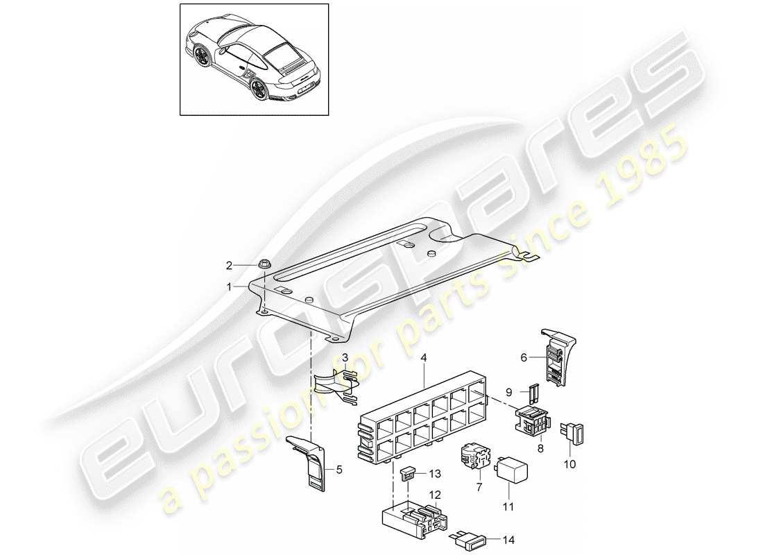 porsche 2013 (997-2 turbo / gt2 rs) fuse box/relay plate part diagram