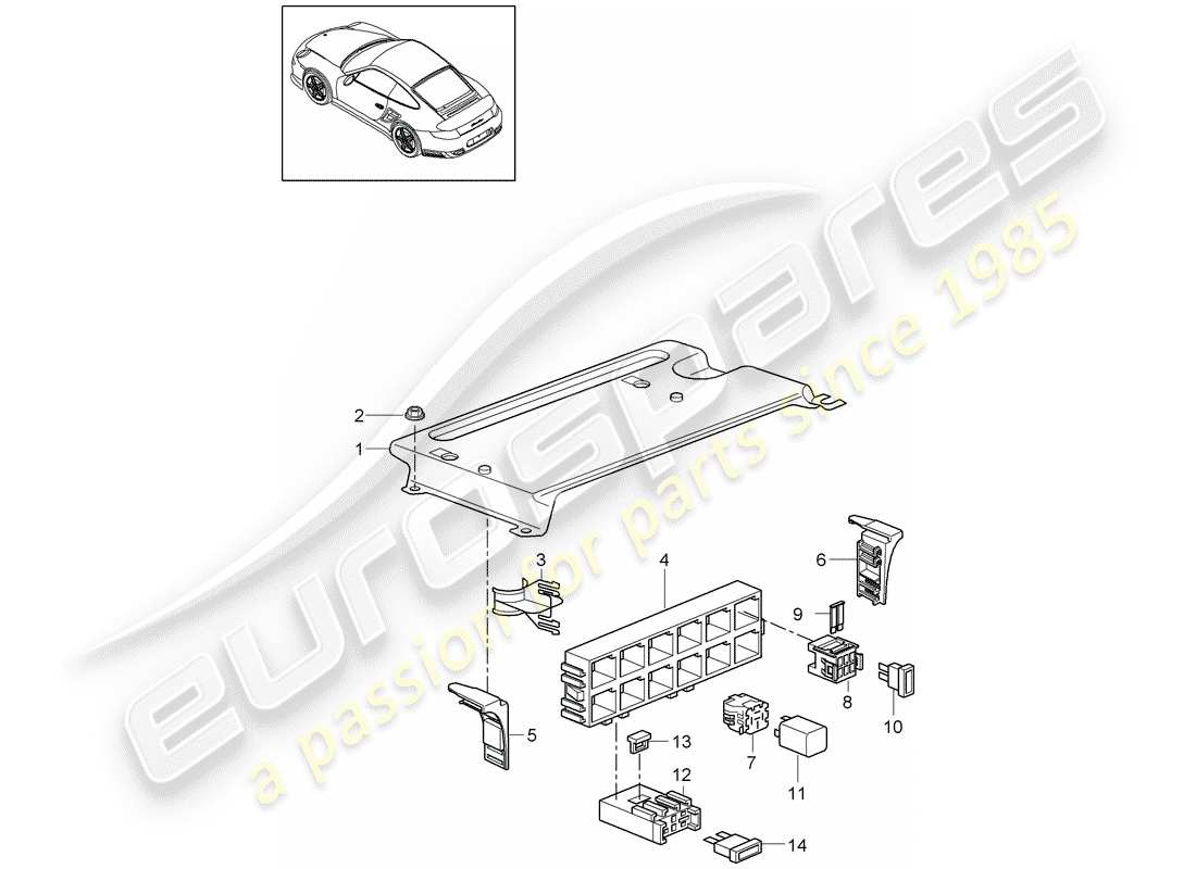 porsche 911 t/gt2rs (2013) fuse box/relay plate parts diagram