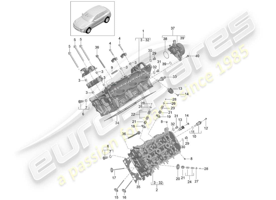 porsche 2014 (macan) cylinder head part diagram