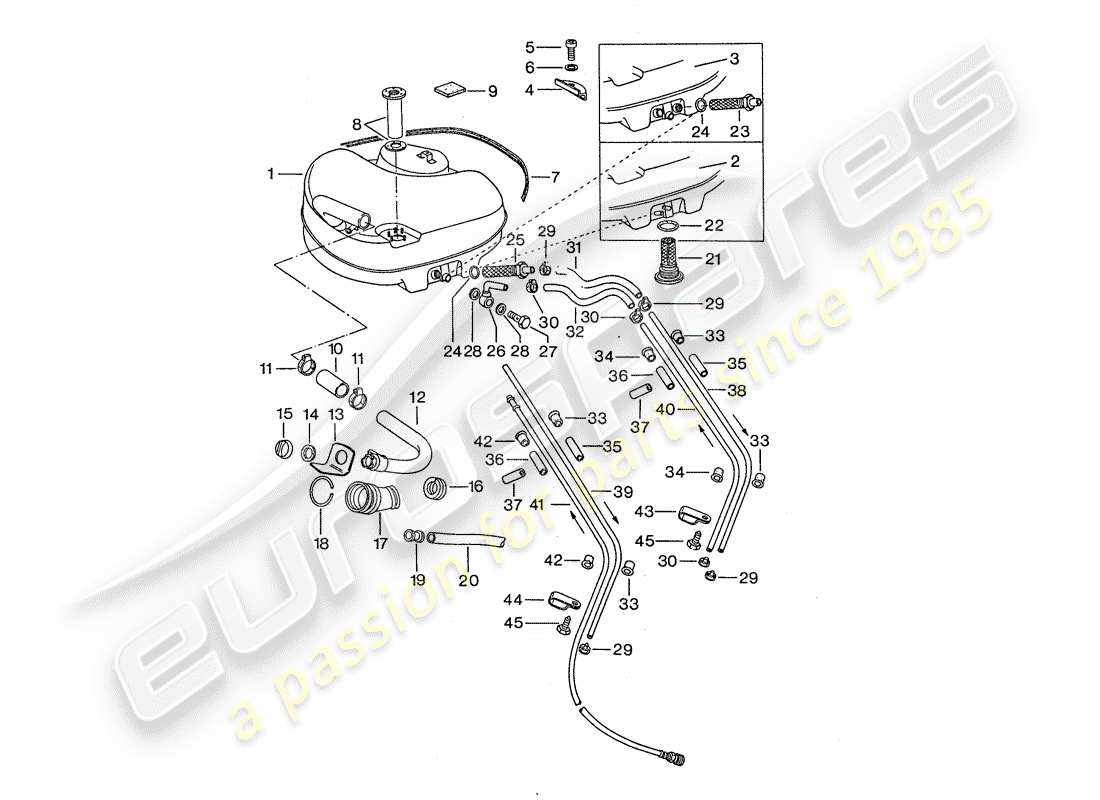porsche 1974 (911) fuel system - for vehicles with - steel auxiliary support part diagram