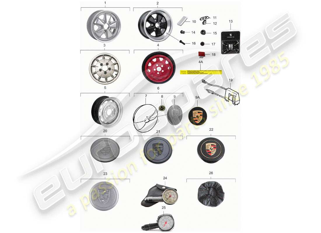 porsche 1970 (911) wheels part diagram