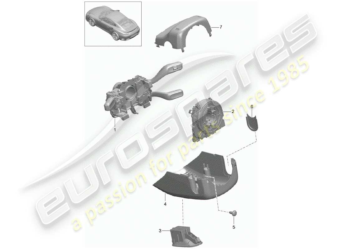 porsche 991 turbo (2020) steering column switch part diagram