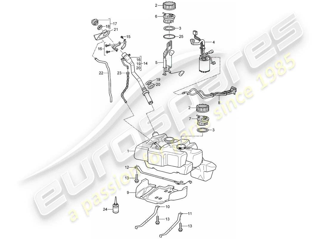 porsche 2008 (997-1 gt3) fuel tank part diagram