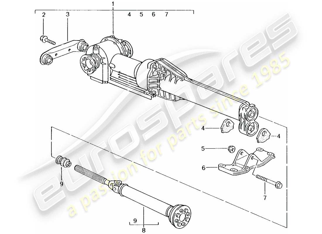 porsche 2003 (996 turbo / gt2) front axle differential - propeller shaft part diagram