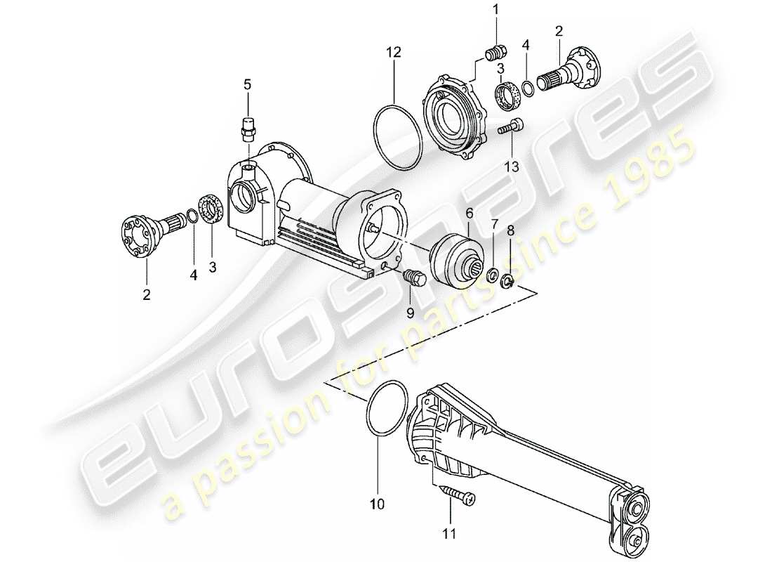 porsche 2002 (996 turbo / gt2) front axle differential - viscous clutch - single parts part diagram