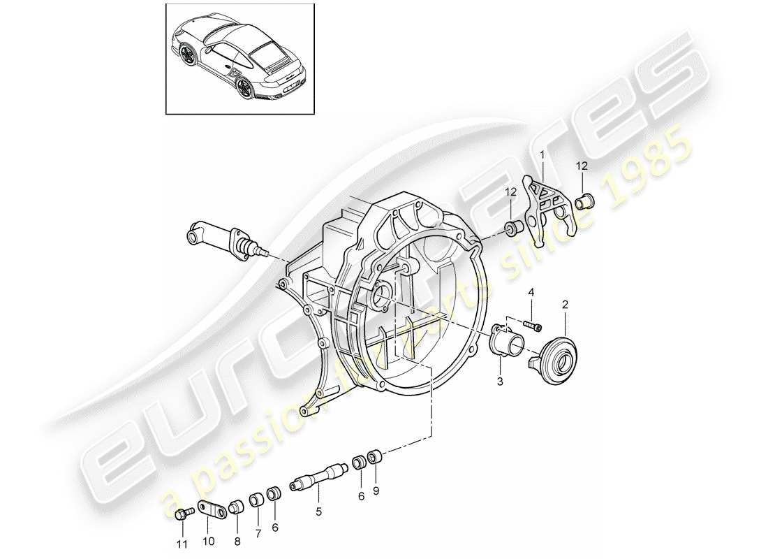 porsche 911 t/gt2rs (2012) clutch release parts diagram