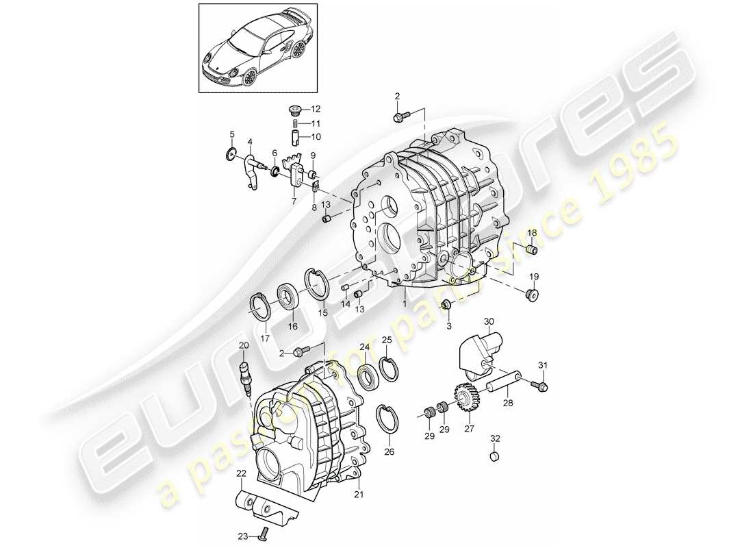 porsche 2011 (997-2 turbo / gt2 rs) gear housing part diagram